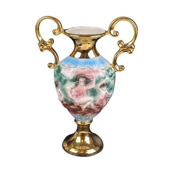 Vintage Italian Amphora Vase with Cherubs: Renaissance Style Porcelain Urn - Picture 6 of 6